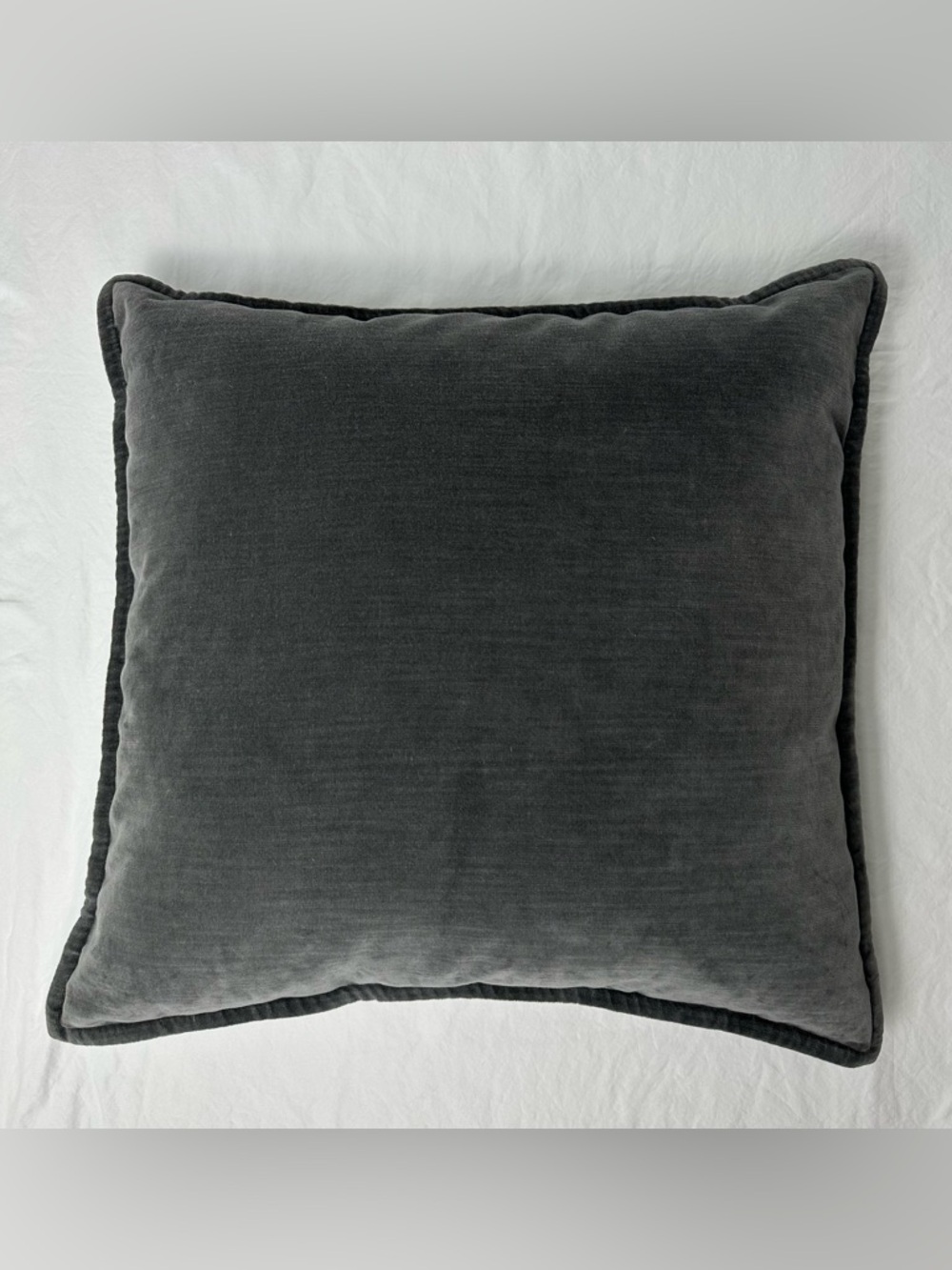 Pottery Barn washed Charcoal Velvet 20x20 Square Throw Pillow + Feather insert